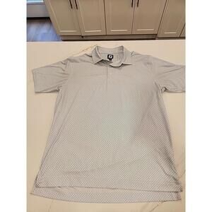 Footjoy Polo Shirt Mens L White Blue Geometric Dot Diamond Performance Golf